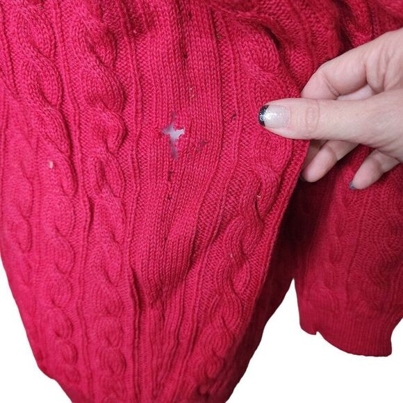 Vintage 60s Barbara Lee Wool Cable Knit Cardigan Sweater Womens Size M Red - Picture 3 of 8